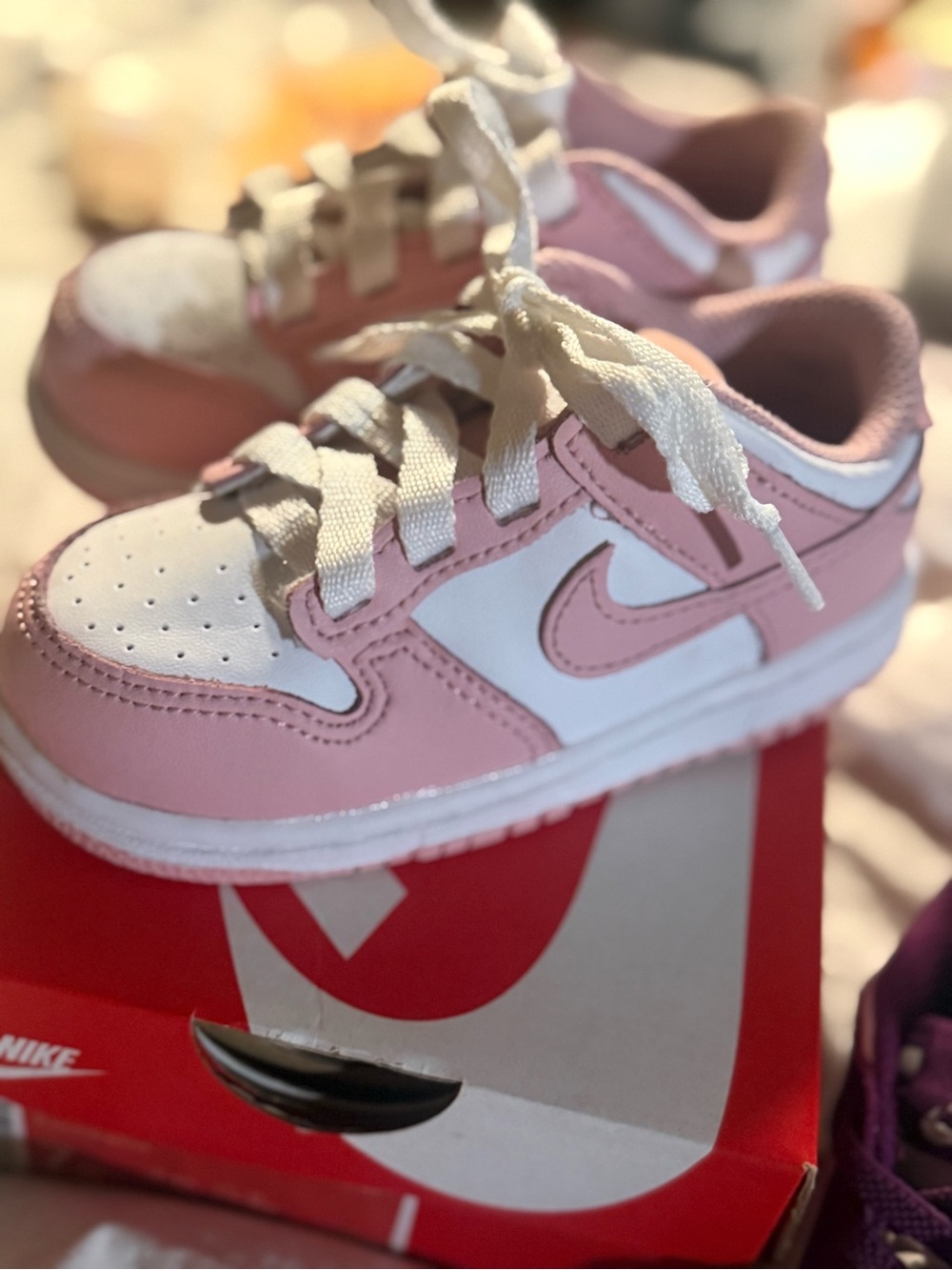 Nike Kids Pink and White Low-Top Sneakers